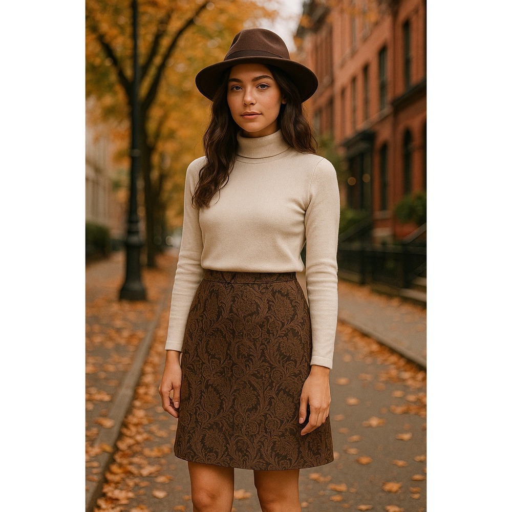 Harold's Women's Brown Paisley Print Knee Length Skirt | Dark Academia Classic